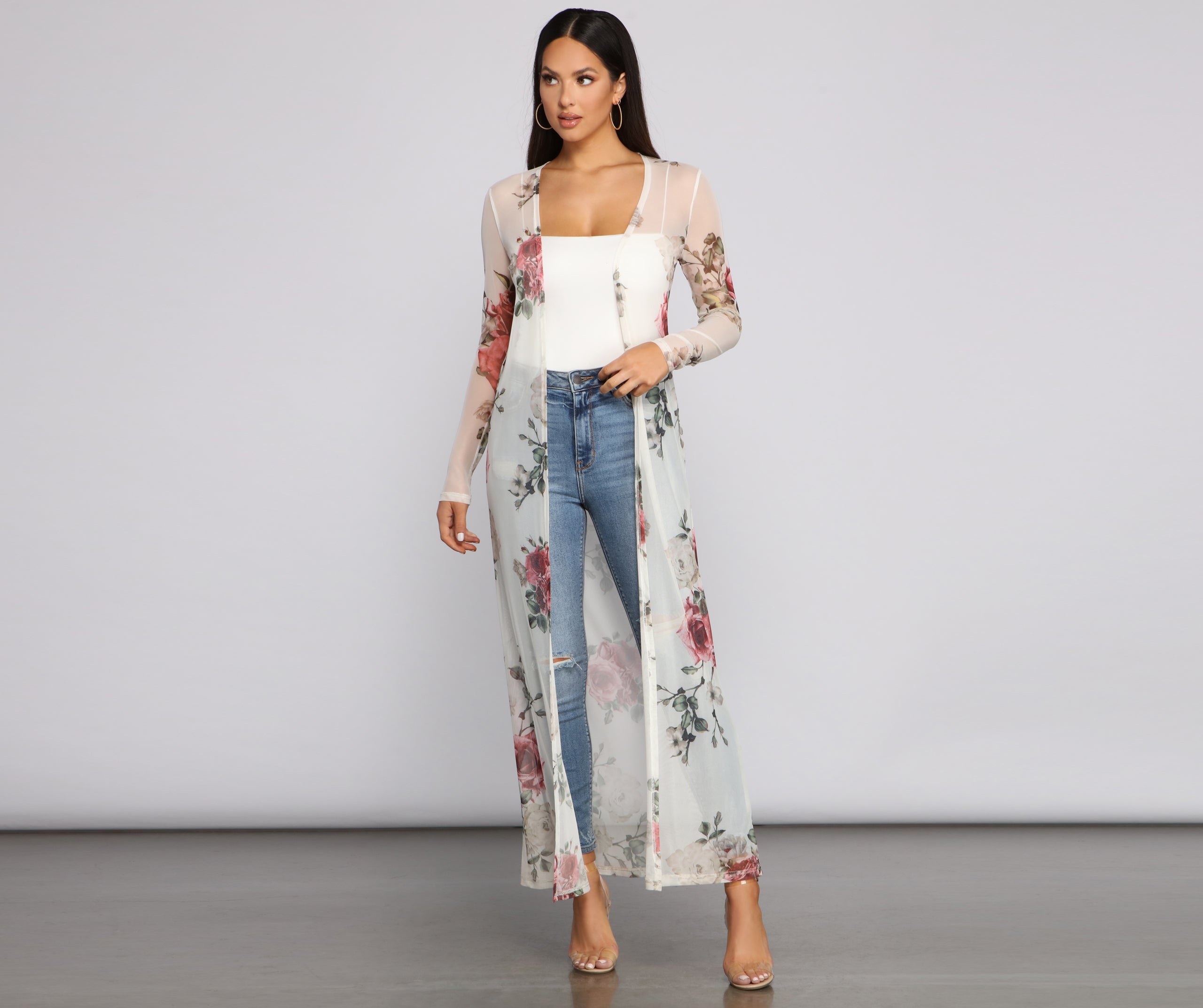 Flowy In Floral Mesh Duster