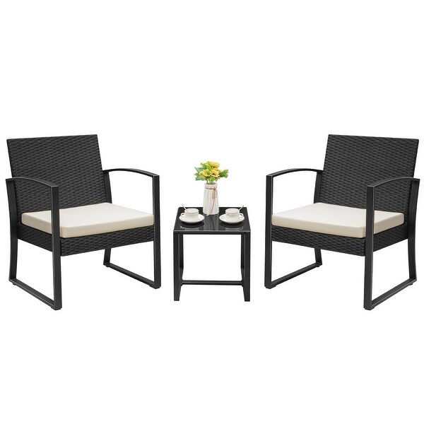 Homall 3 Pieces Outdoor Plastic Bistro Set Patio Conversation Set with Cushion and Table