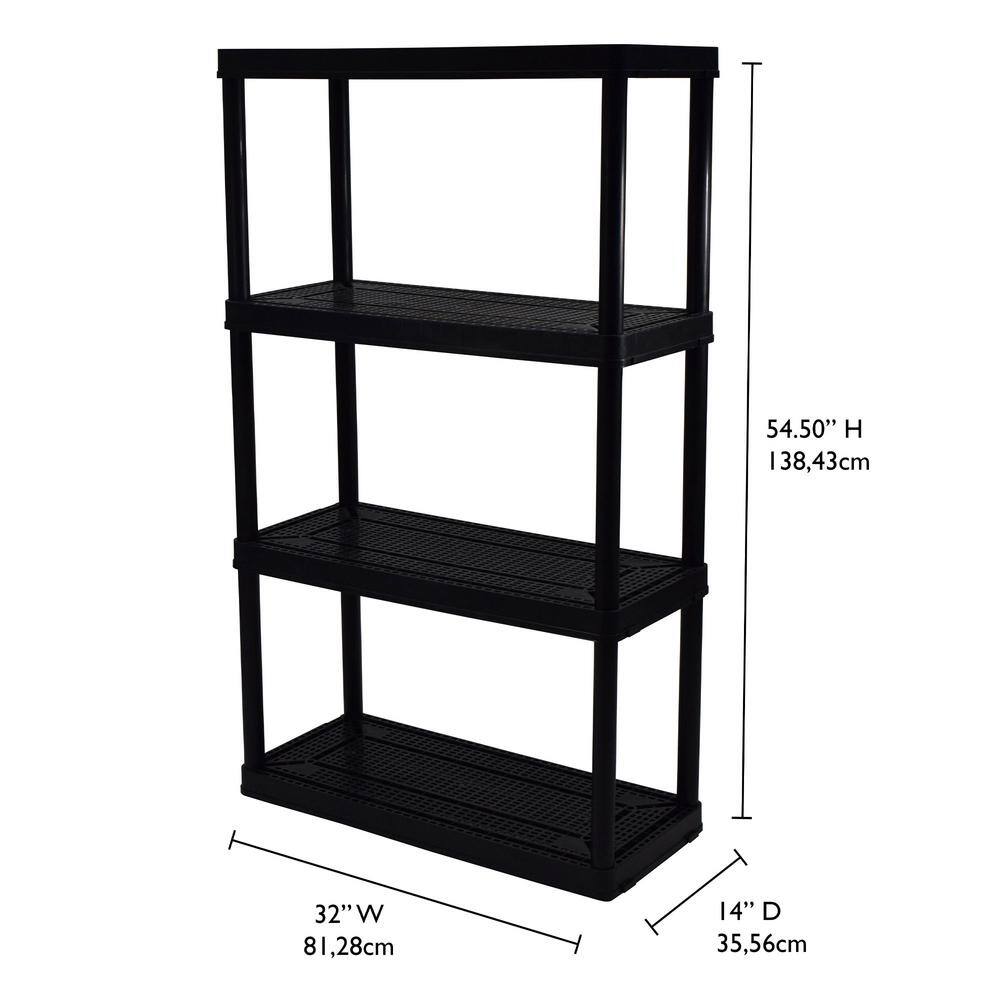 GRACIOUS LIVING Black 3-Tier Plastic Garage Storage Shelving Unit (32 in. W x 14 in. H x 55 in. D) GL91021MAXIT-1C-36