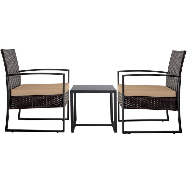 3Pieces Wicker Patio Conversation Set Outdoor Chairs with Cushions