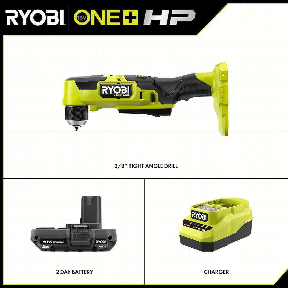 RYOBI ONE+ HP 18V Brushless Cordless Compact 38 in. Right Angle Drill Kit with (1) 1.5 Ah Battery and 18V Charger PSBRA02K