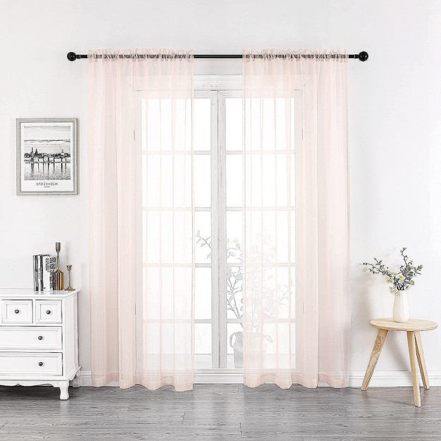 Kate Aurora 2 Piece Rose Pink Colored Rod Pocket Sheer Voile Window Curtains