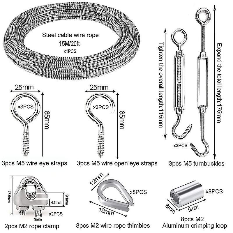 15m Garden Wire For Climbing Plants Wire Fence Wire Rope Clips Turnbuckle Wire Tensioner For String Lights Hanging Kit