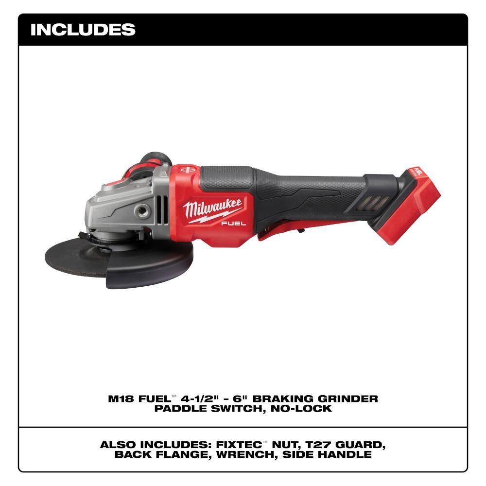 MW M18 FUEL 18- V Lithium-Ion Brushless Cordless 4-12 in.6 in. Braking Grinder with M18 Cut Out Tool 2980-20-2627-20