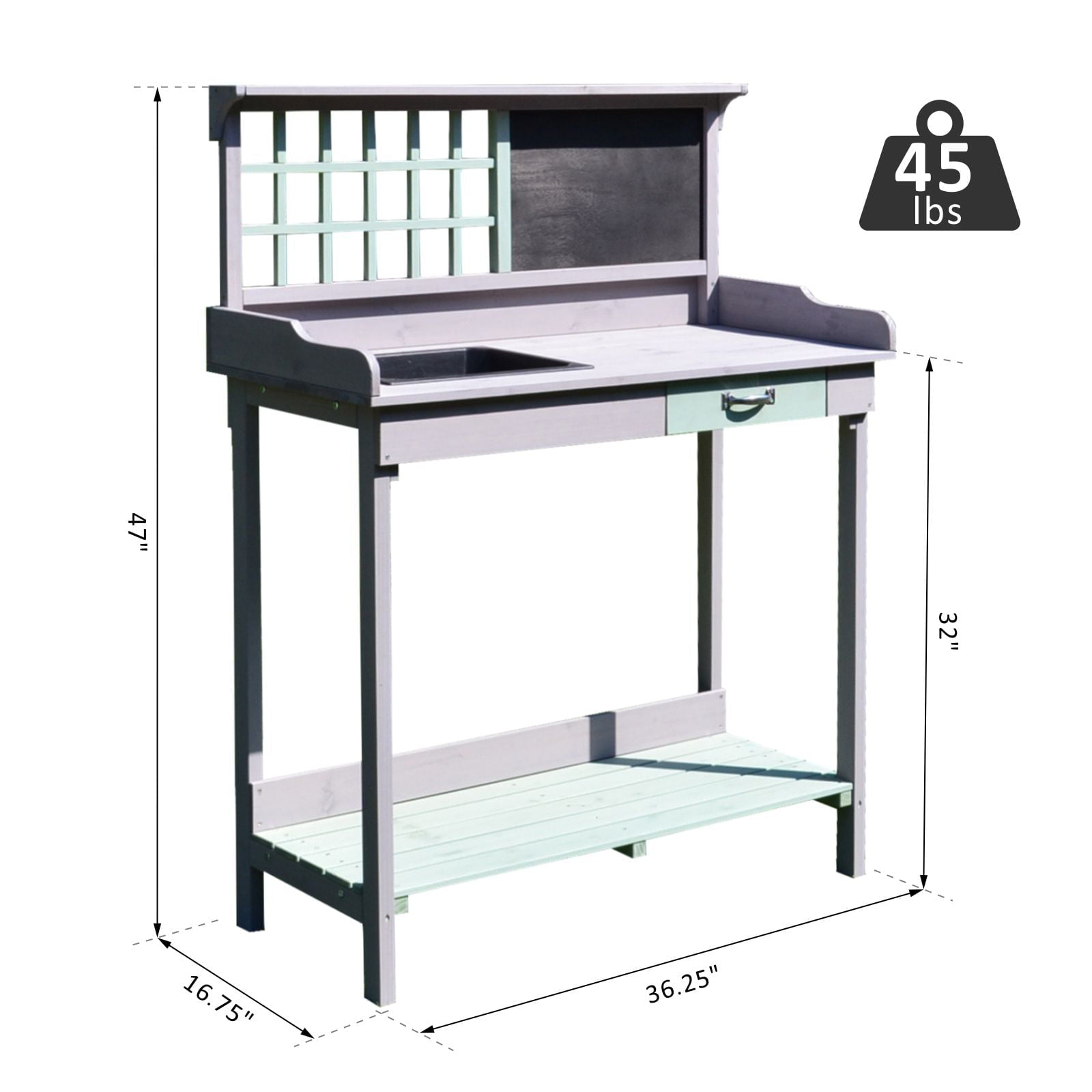 Outsunny Dark Gray and Light Blue Fir and Wood Potting Bench