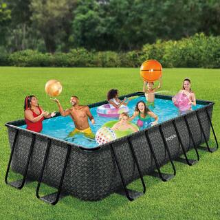 Funsicle 16 ft. x 8 ft. Rectangular 42 in. Deep Metal Frame Above Ground Pool Dark Herringbone P4A1608HB