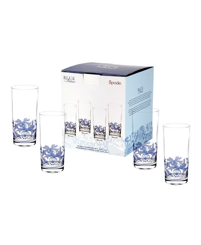 Spode Blue Italian Highball Glasses Set of 4