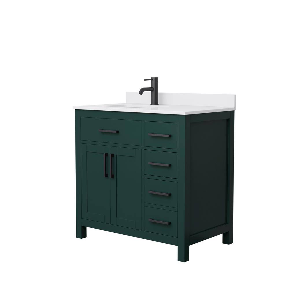 Wyndham Collection Beckett 36 in. W x 22 in. D x 35 in. H Single Sink Bathroom Vanity in Green with White Cultured Marble Top WCG242436SGKWCUNSMXX