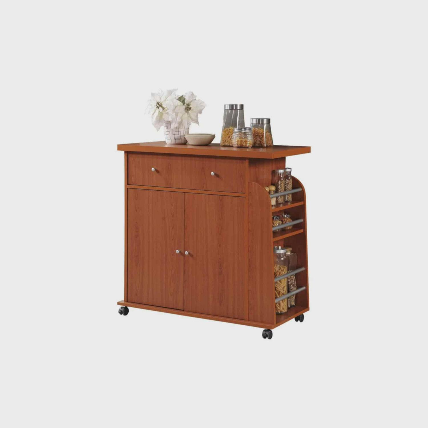 Hodedah Kitchen Cart with Spice Rack in Cherry