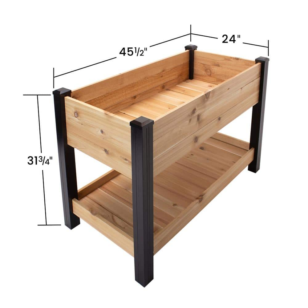 Vigoro 2 ft. x 4 ft. Elevated Cedar Garden Bed with Shelf (Vinyl Legs) 445190