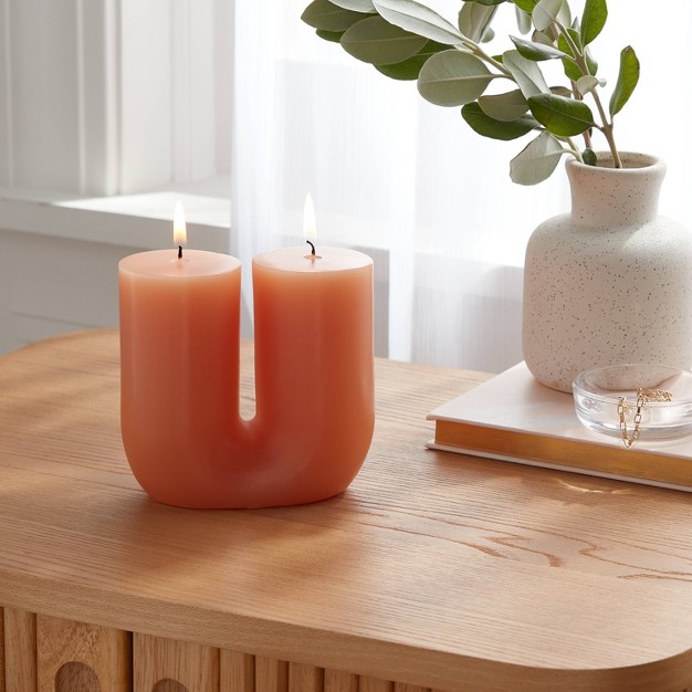 2 wick Shaped Pillar Candle U Tan