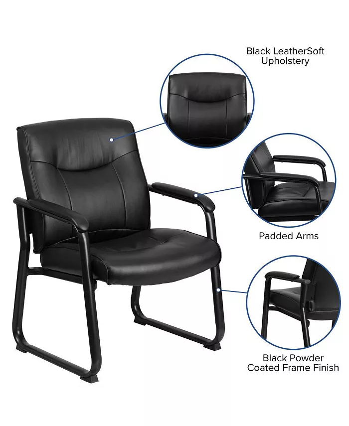 EMMA+OLIVER Big and Tall 500 Lb. Rated Leather Executive Side Reception Chair With Clean Line Stitching And Sled Base