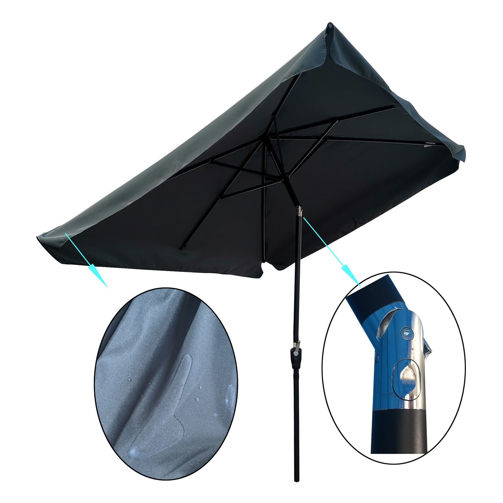 OVERDRIVE 10 x 6.5 Ft Patio Outdoor Umbrellas Rectangular Market Table Umbrellas with Crank and Push Button Tilt (Gray)