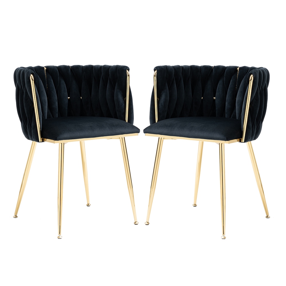 Velvet Upholstered Tufted Side Dining Chair With Golden Legs（set of 2）