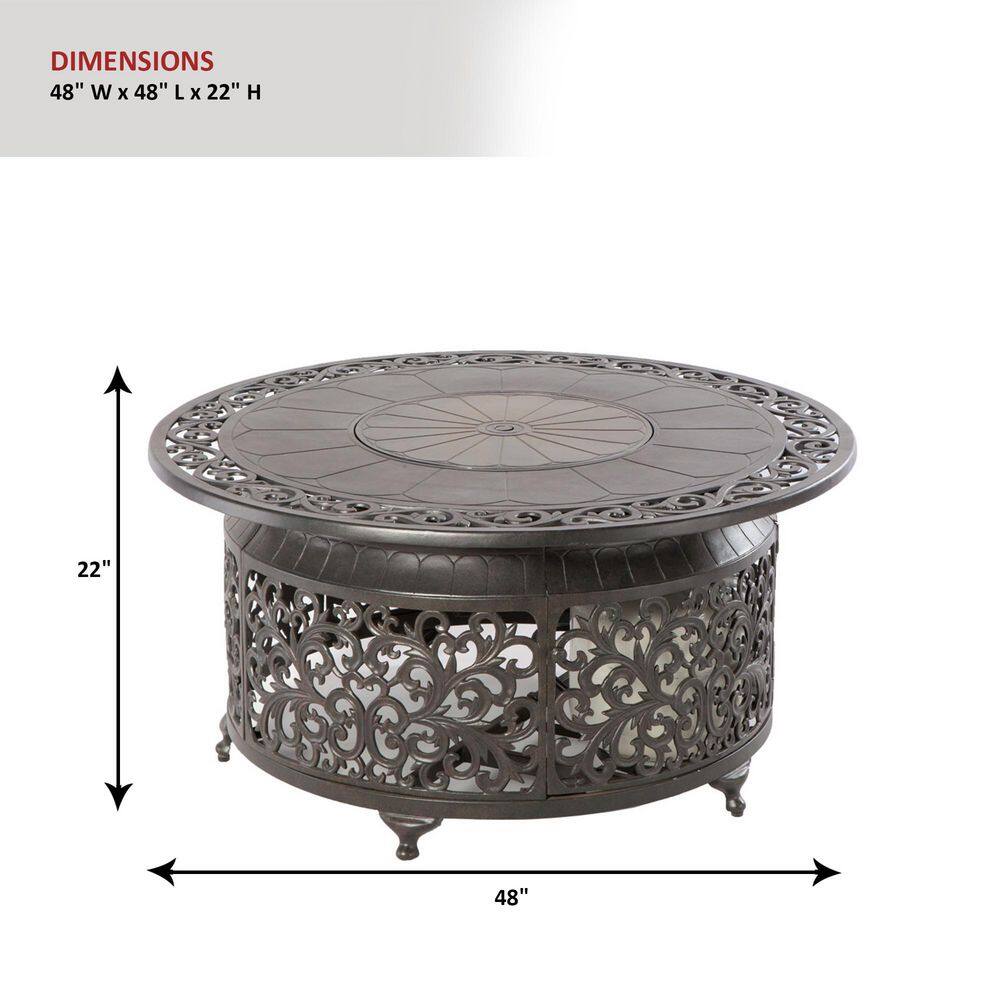 Alfresco Bellagio 22 in. x 48 in. Round Cast Aluminum Propane Gas Fire Pit Table with Glacier Ice Firebeads 55-3008