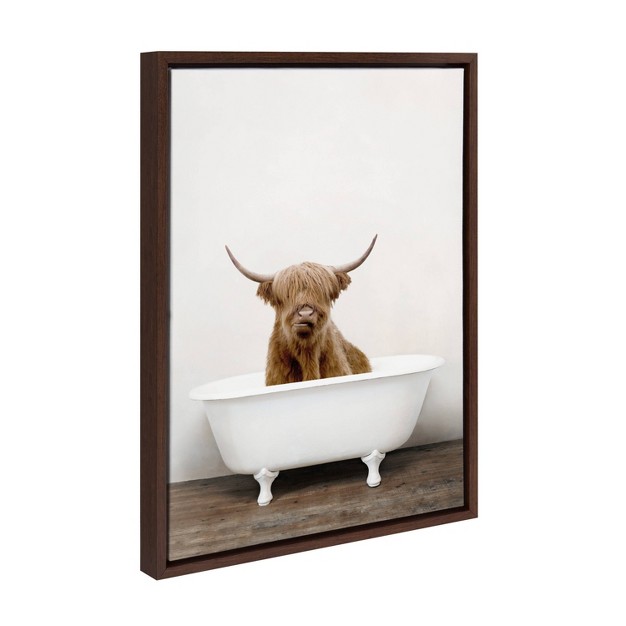 X 24 quot Sylvie Highland Cow In Tub Color Framed Canvas By Amy Peterson Brown Kate amp Laurel All Things Decor