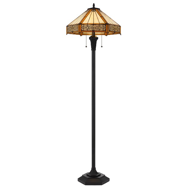 Metal resin Floor Lamp With  Stained Glass Shade Black Cal Lighting