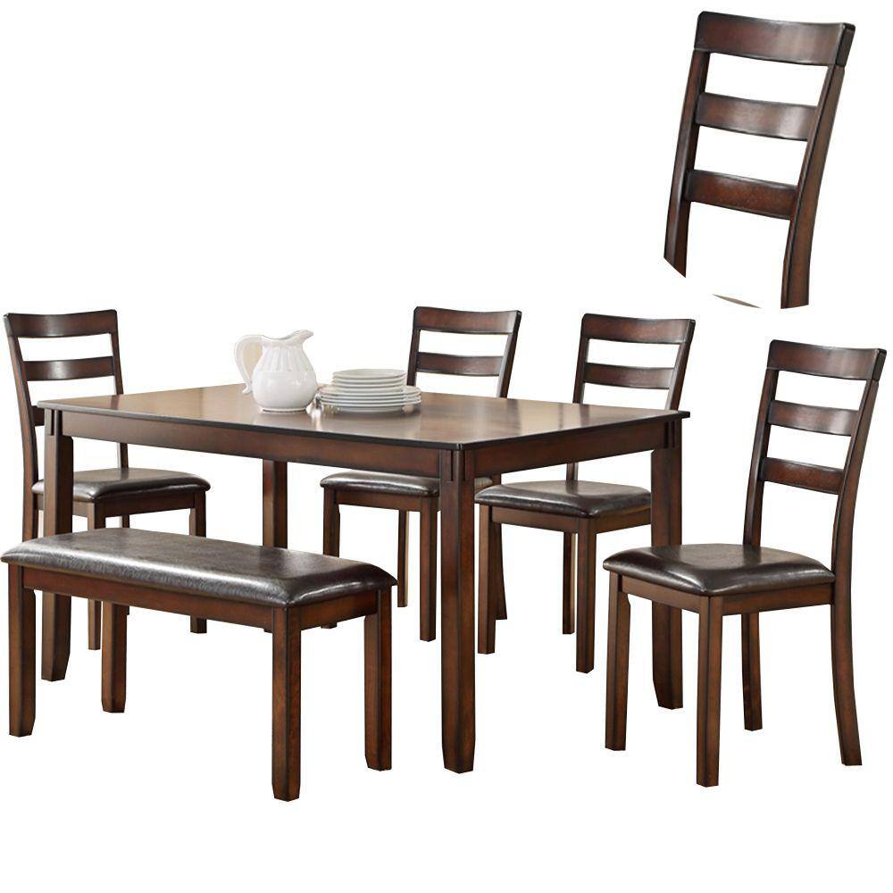 Benjara Brown Rubber Wood 6 Piece Dining Set BM167147