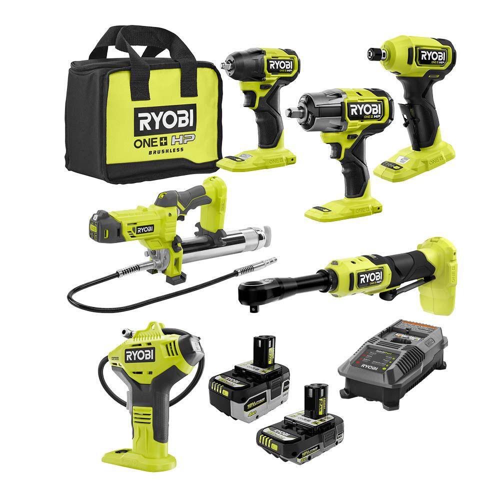 RYOBI ONE+ HP 18V Cordless 6-Tool Ultimate Automotive Starter Kit with (1) 2.0 Ah Battery (1) 4.0 Ah Battery Charger and Bag PBLCK16K2N