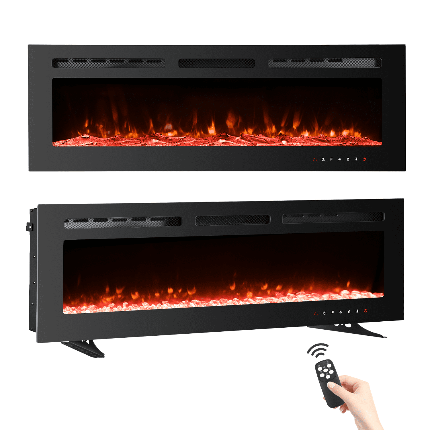 Erommy 50" Electric Fireplace Insert Recessed and Wall Mounted, Linear Fireplace with Touch Screen, Timer, 12 Color Flamer, 750/1500W