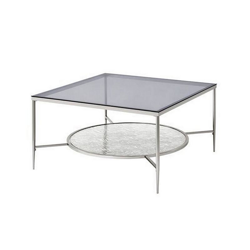 Coffee Table with Textured Round Shelf， Silver