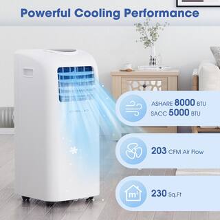 Costway 8000 BTU Portable Air Conditioner Cools 250 Sq. Ft. with Dehumidifier Remote in White OSP1-05