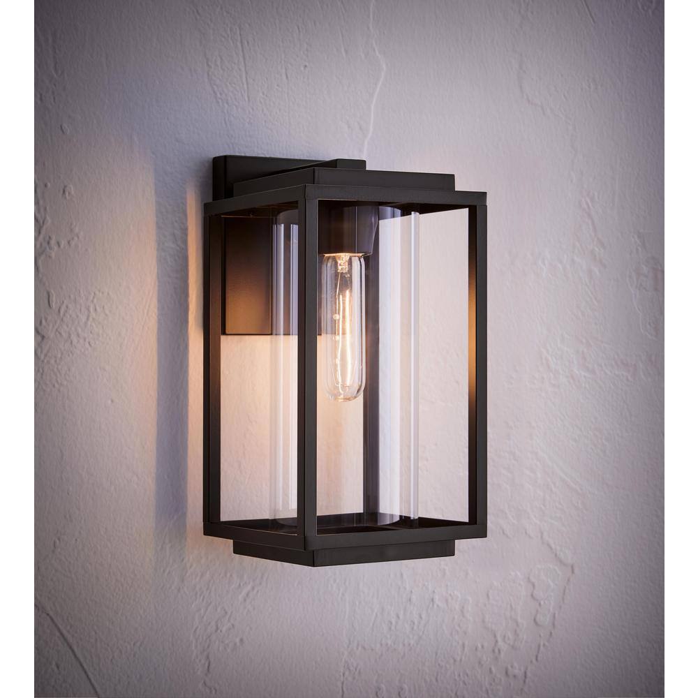 Progress Lighting Macstreet 12 in. 1-Light Matte Black Modern Outdoor Wall Lantern with Clear Glass P560221-031