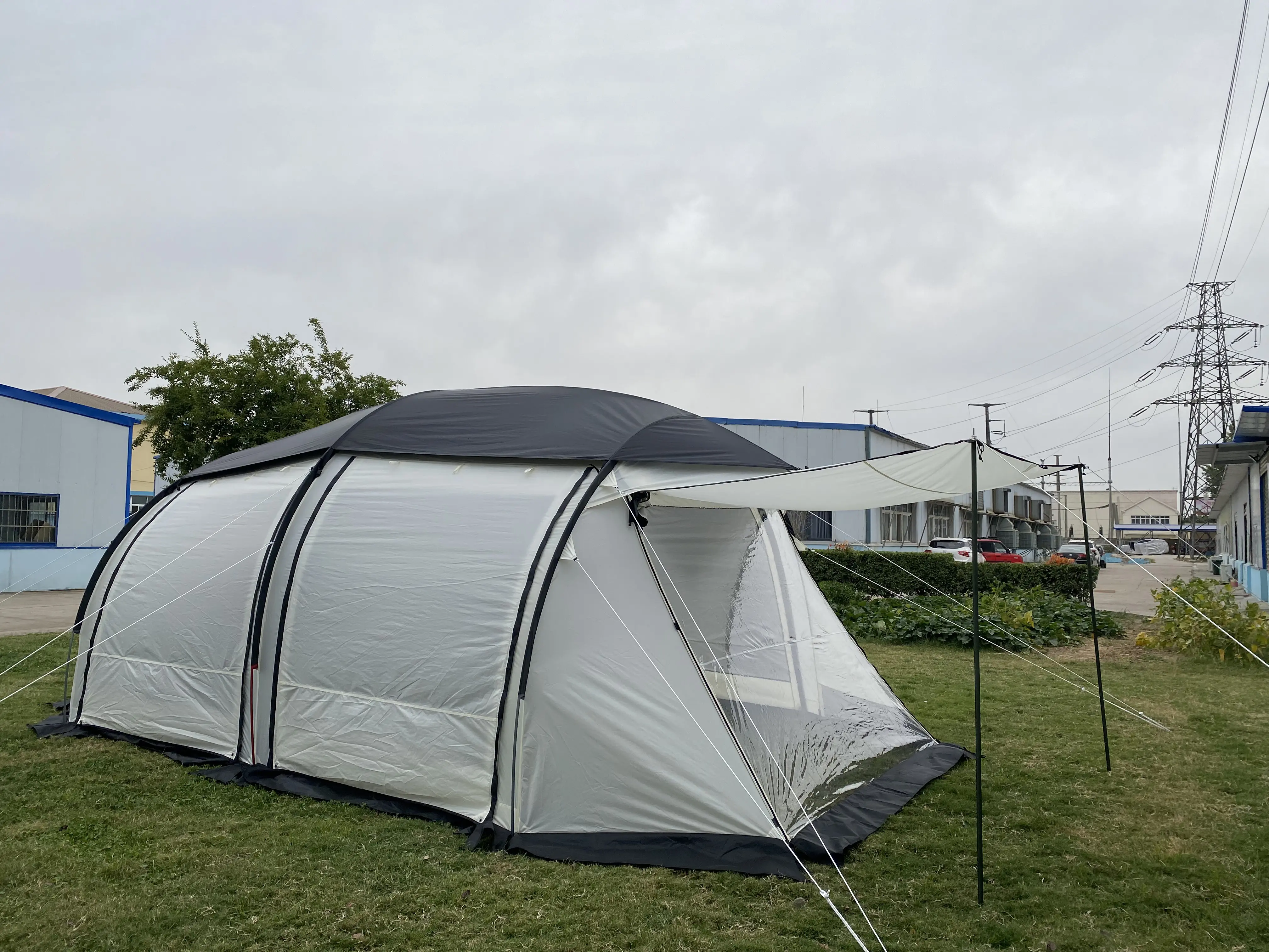 Ready to Ship Stock Tunnel Tent Big Space for Family Camping Two Rooms Luxury Glamping Outdoor 8P White