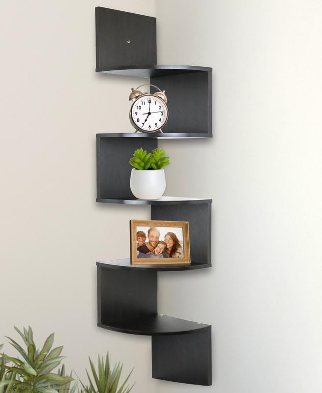 Greenco 5 Tier Wall Mount Floating Corner Shelves Espresso Finish