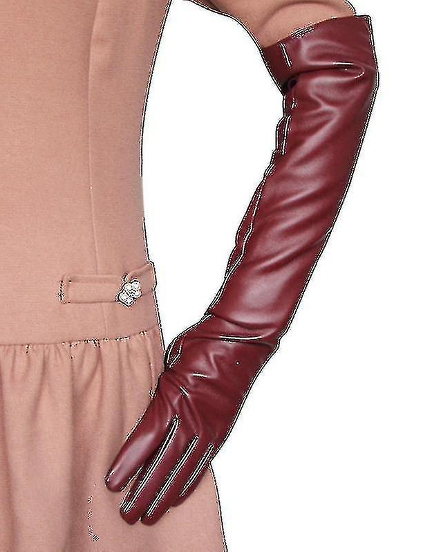 Women Simulation Gloves Leather Silky Lining Long Over Elbow Elegant Mitten 50cm