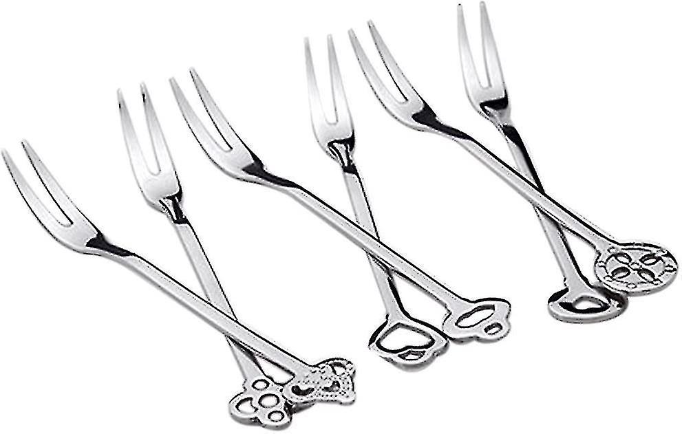 6 Pack 4.84 Inch Stainless Steel Fruit Forks Small Size Pickle Forks Cocktail Forks Dessert Forks