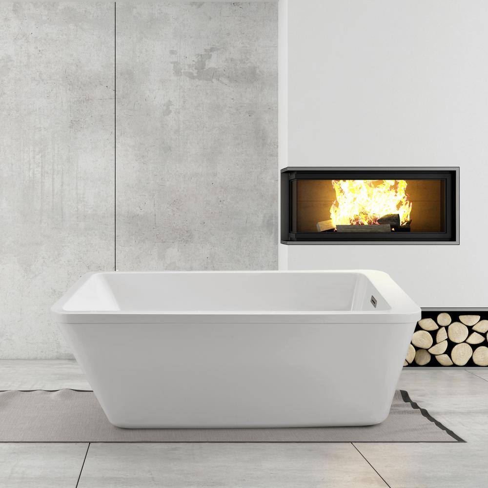 Streamline 60 in. Acrylic Flatbottom Non-Whirlpool Bathtub in Glossy White with Brushed Nickel Drain and Overflow Cover N240BNK