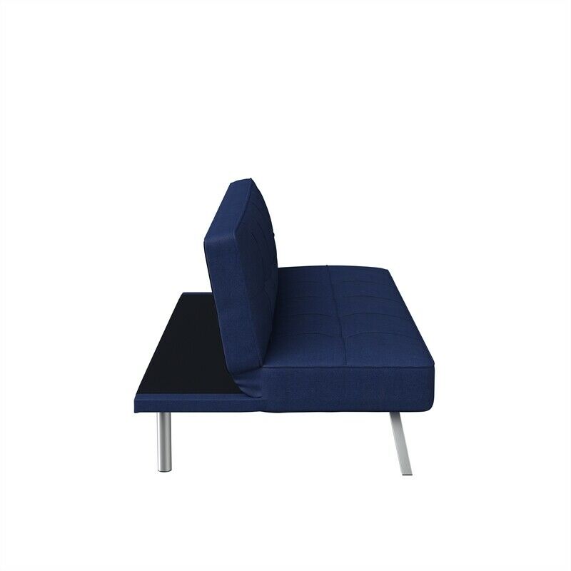 Navy Blue Tufted Sleeper Sofa in Fabric Upholstery