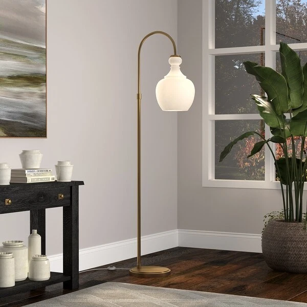 Verona Arc Floor Lamp with White Milk Glass Shade