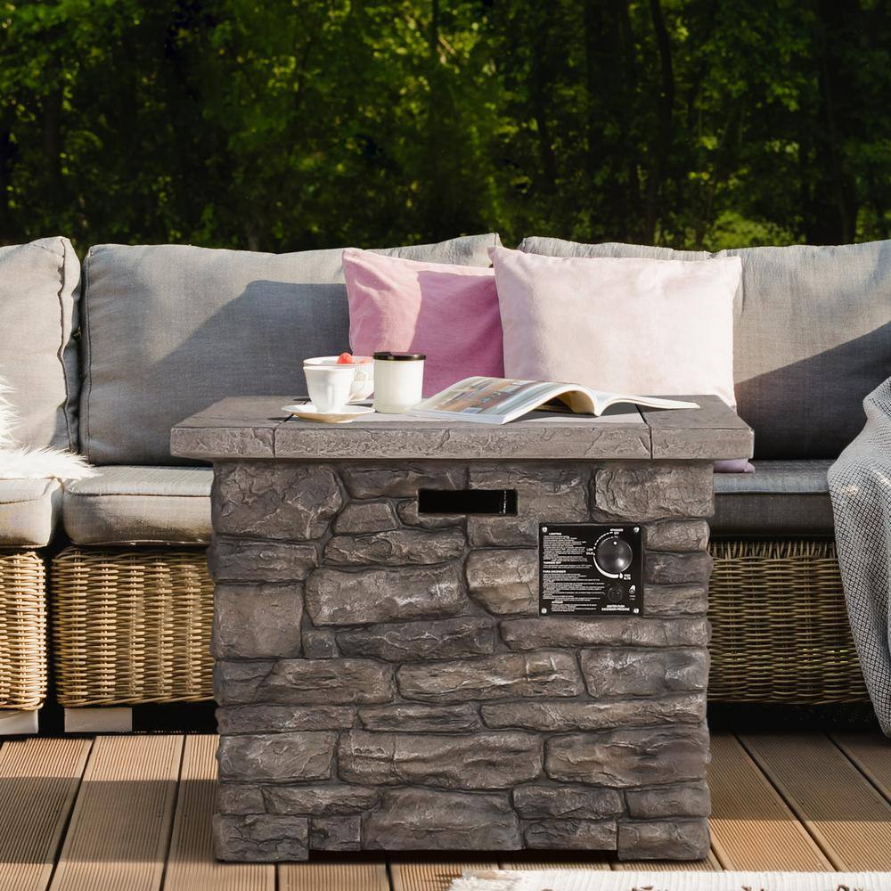 VEIKOUS 31 in. Square Outdoor Gas Fire Pit Propane 50000 BTU with Lid and Cover Free Lava Rocks PG0601-04