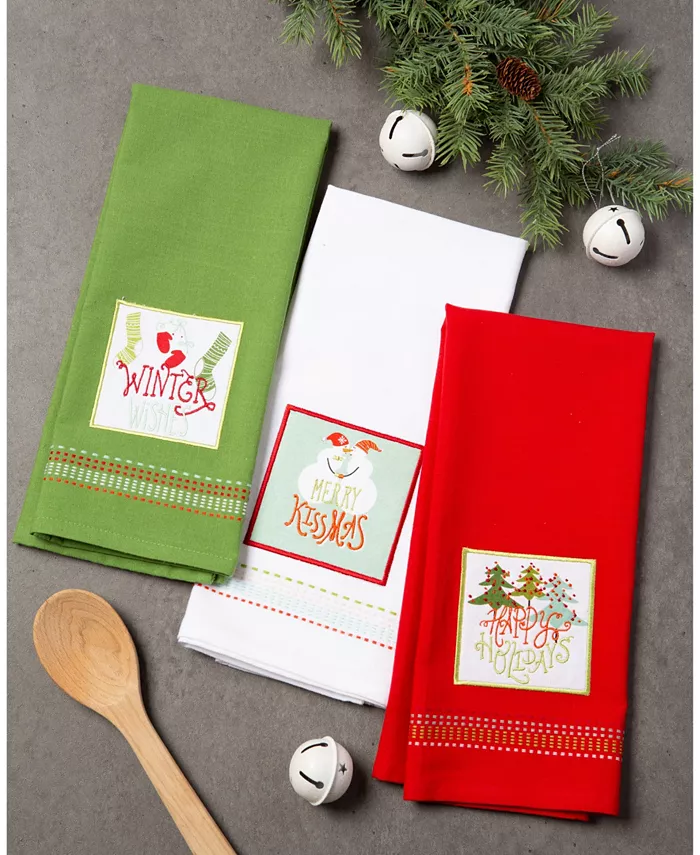 Design Imports Assorted Cozy Christmas Embellished Dishtowel Set