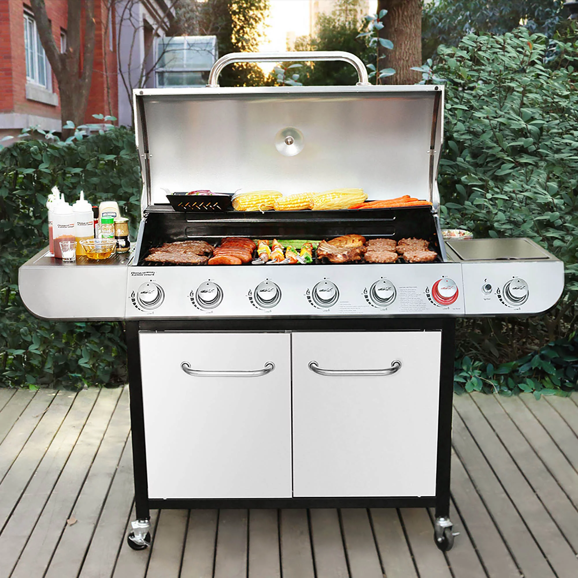 Royal Gourmet SG6002 Classic 6-Burner 71000-BTU LP Gas Grill with Sear Burner and Side Burner， Stainless Steel