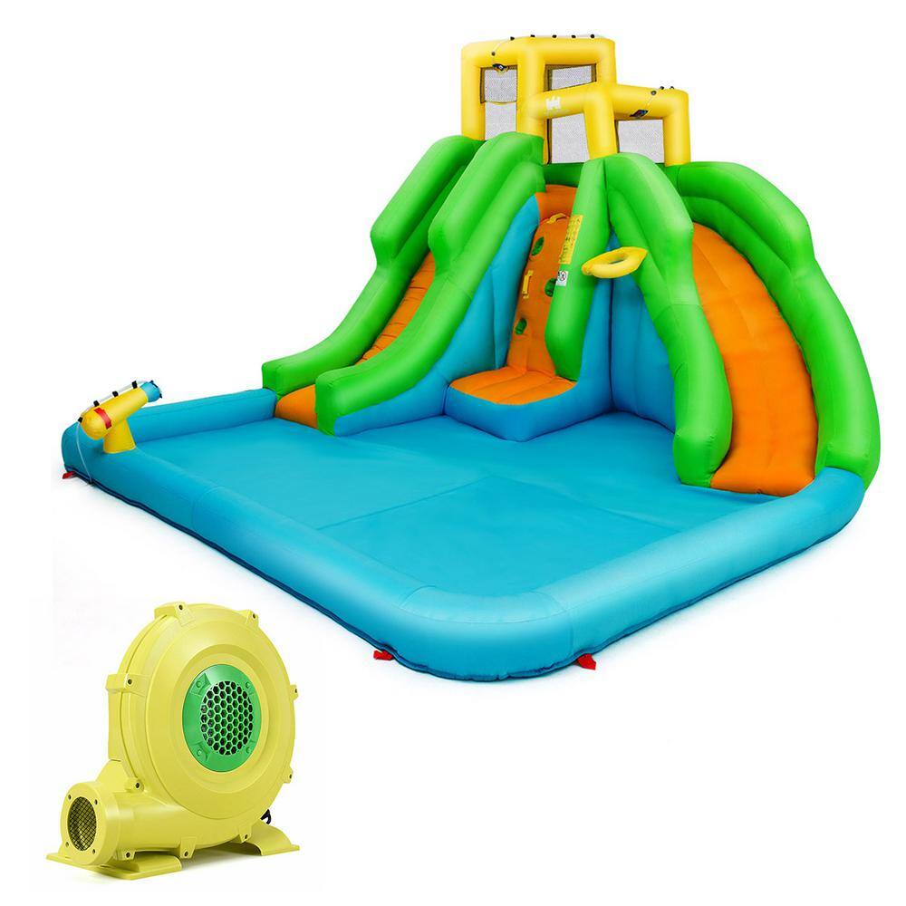 Costway Inflatable Water Park Bounce House 2-Slide Bouncer with Climbing Wall and 480-Watt Blower OP3800+EP21657