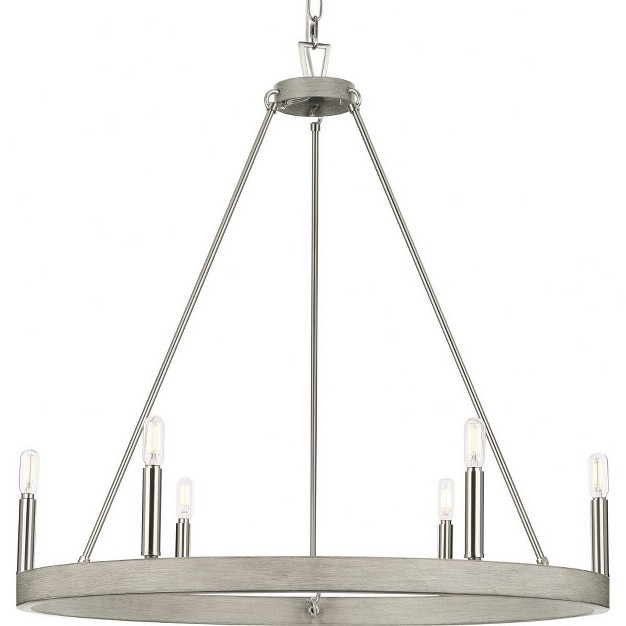 Progress Lighting Galloway 6 light Chandelier Brushed Nickel Steel Grey Washed Oak No Shade