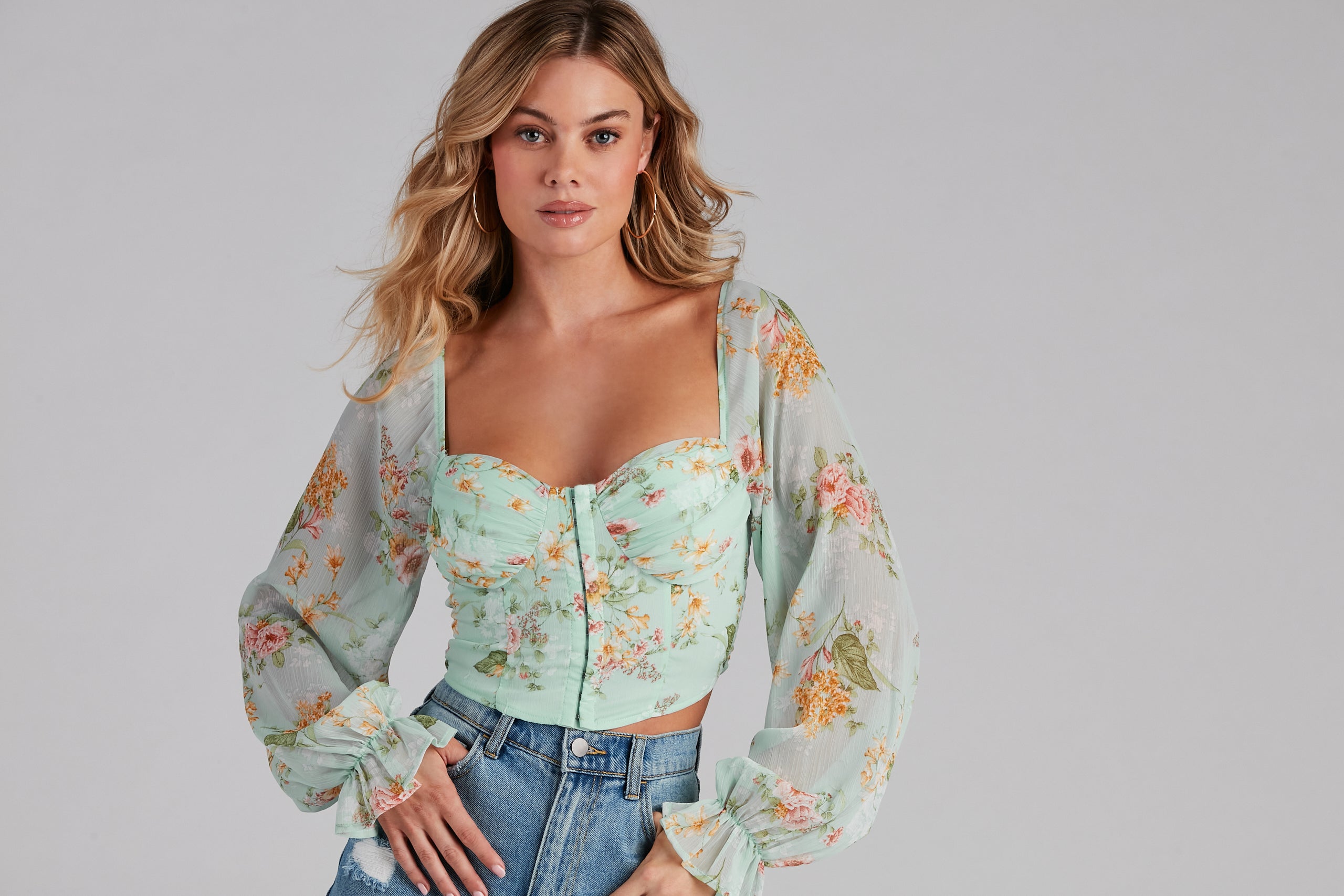 Gorgeous Florals Chiffon Corset Top