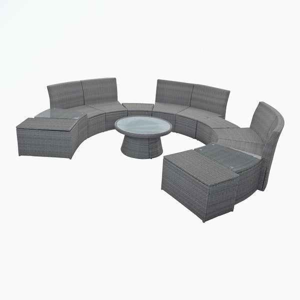 10-Piece Outdoor Sectional Half Round Patio Rattan Sofa Set - Overstock - 37600718