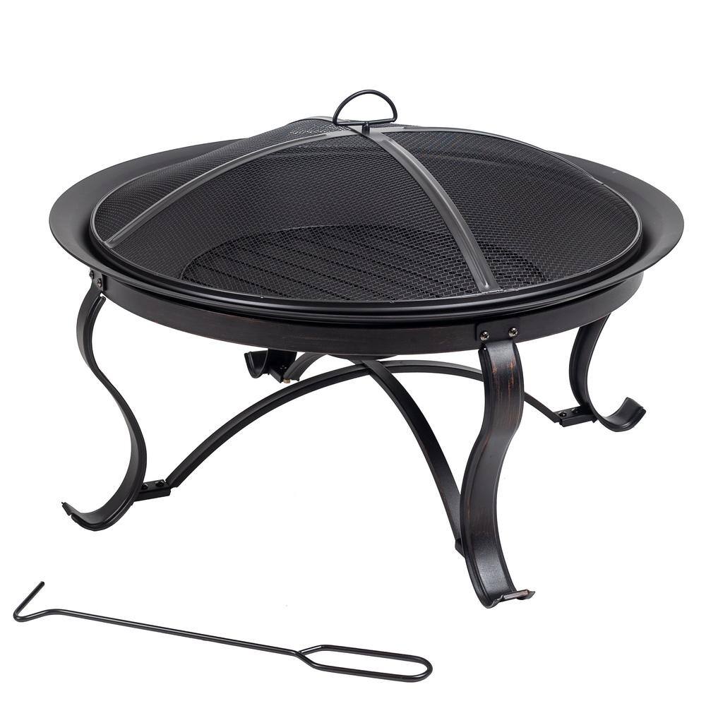 Hampton Bay Sadler 30 in. x 19 in. Round Steel Wood Burning Fire Pit in Rubbed Bronze OFW284R-HD