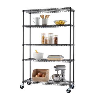 TRINITY Black Epoxy 5-Tier Outdoor Wire Steel Garage Storage Shelving Unit ( 48 in. W x 72 in. H x 18 in. D ) TBFGBK-0954