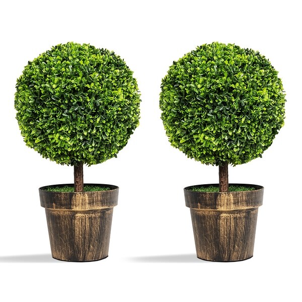 2PCS 22 Round Artificial Boxwood Topiary Tree Home Office Outdoor