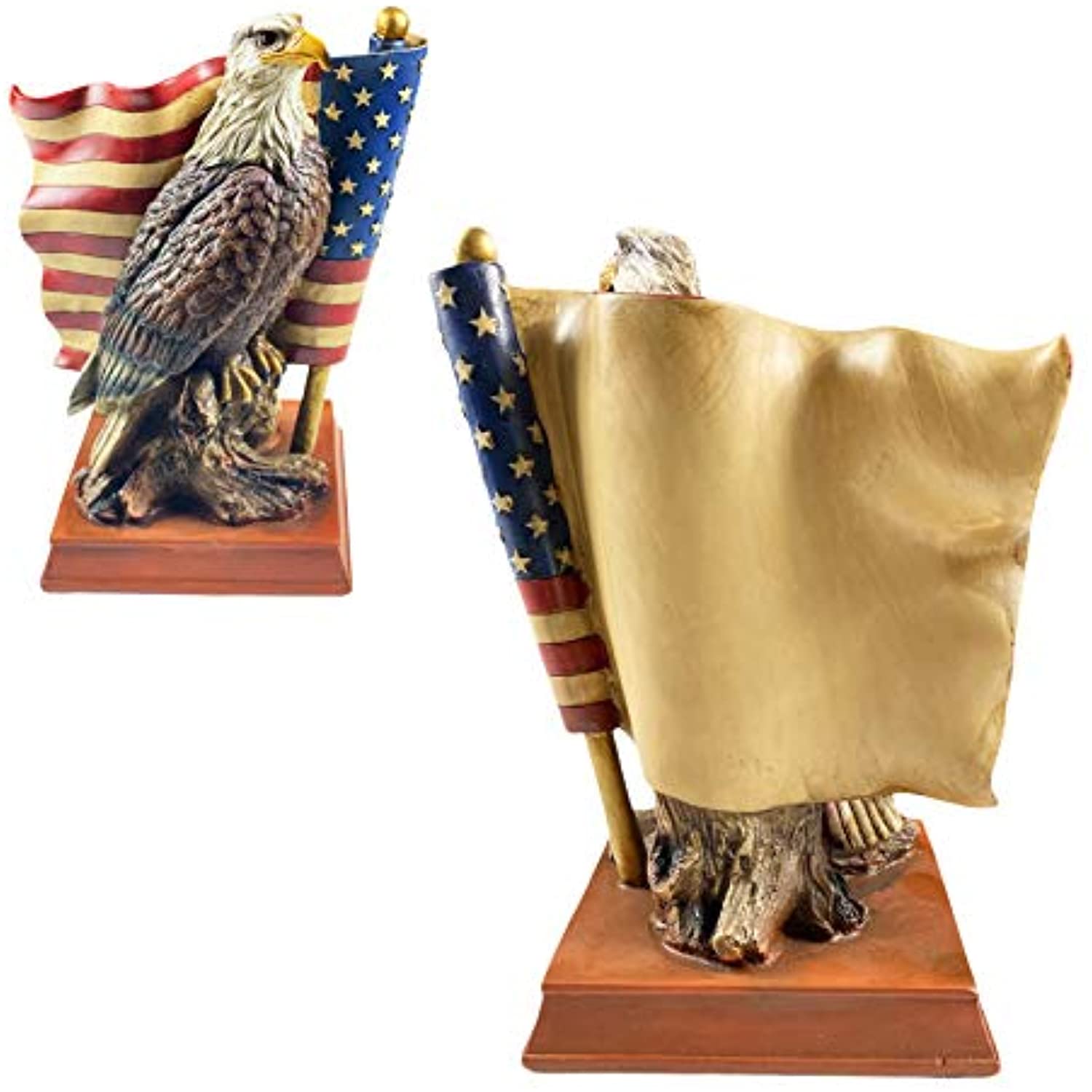 Urbalabs Bald Eagle with a USA Flag Patriotic Liberty Home Office Desk or Fireplace Mantle Statue for Patriotic Garden Dcor Hand Painted Freedom Flag Bald Eagle Statue