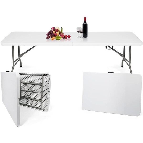 8FT Long Folding Party Table，Portable w/Handle Outdoor