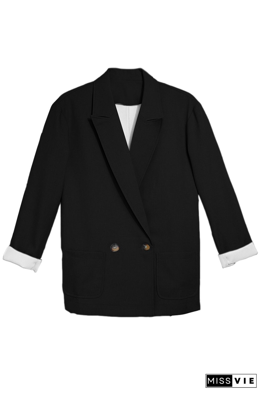 Black Buttoned Lapel Collar Blazer with Pocket