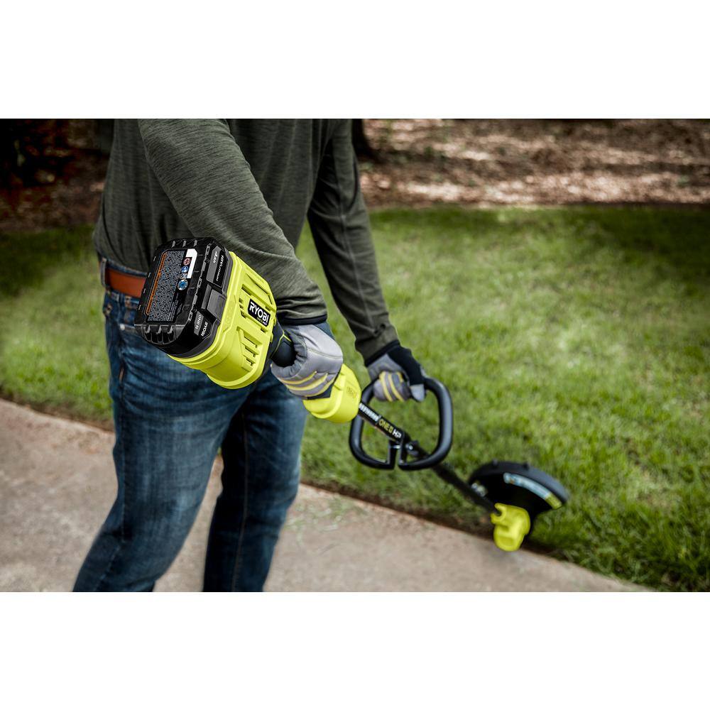 RYOBI ONE+ HP 18V Brushless Cordless Battery String Trimmer and Leaf Blower with (2) 4.0 Ah Batteries and (2) Chargers P20121-BK