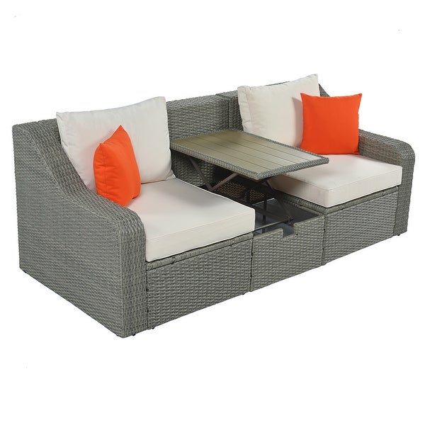 3pcs Patio Wicker Sofa Set with Cushions and Lift Top Coffee Table - Overstock - 35869381