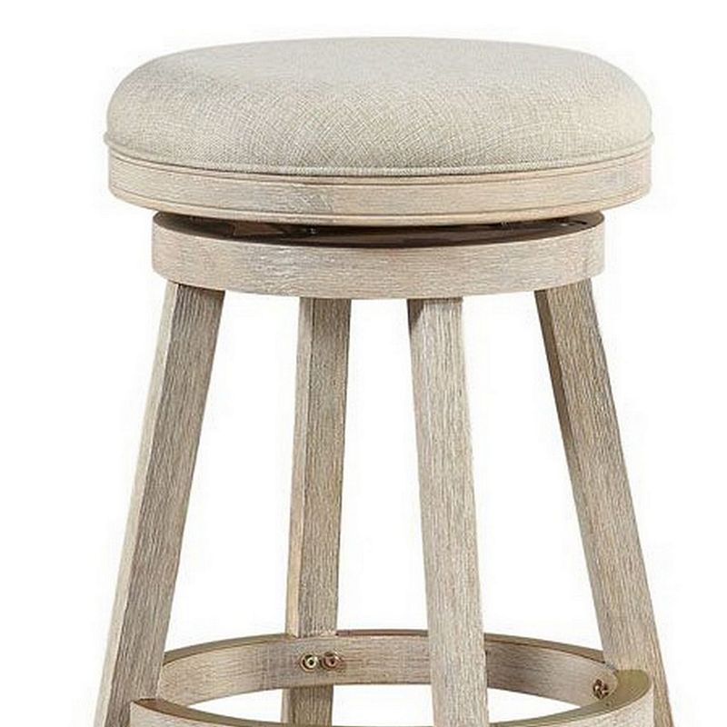 29 Inches Wooden Swivel Bar Stool with Round Fabric Seat， Gray